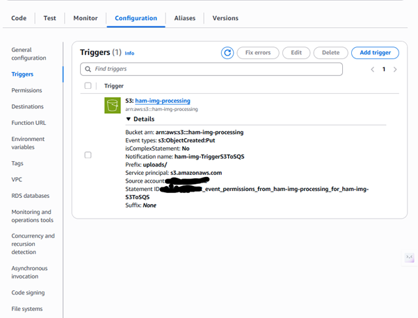 Lambda 1 configuration trigger
