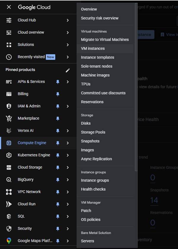 Navigate to Compute engine then VM instance