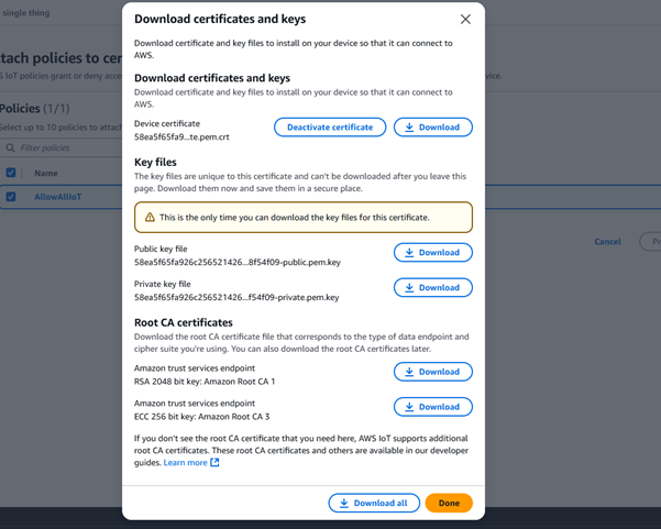 AWS IoT certificates