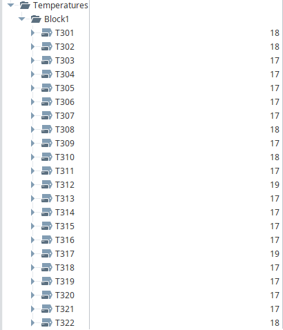 Tag browser in Ignition showing live tag values