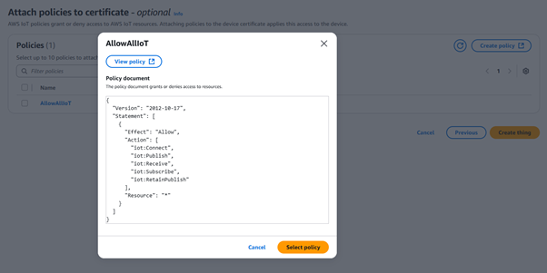 AWS IoT attached policy