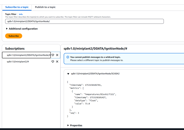 AWS IoT connection and subscription test